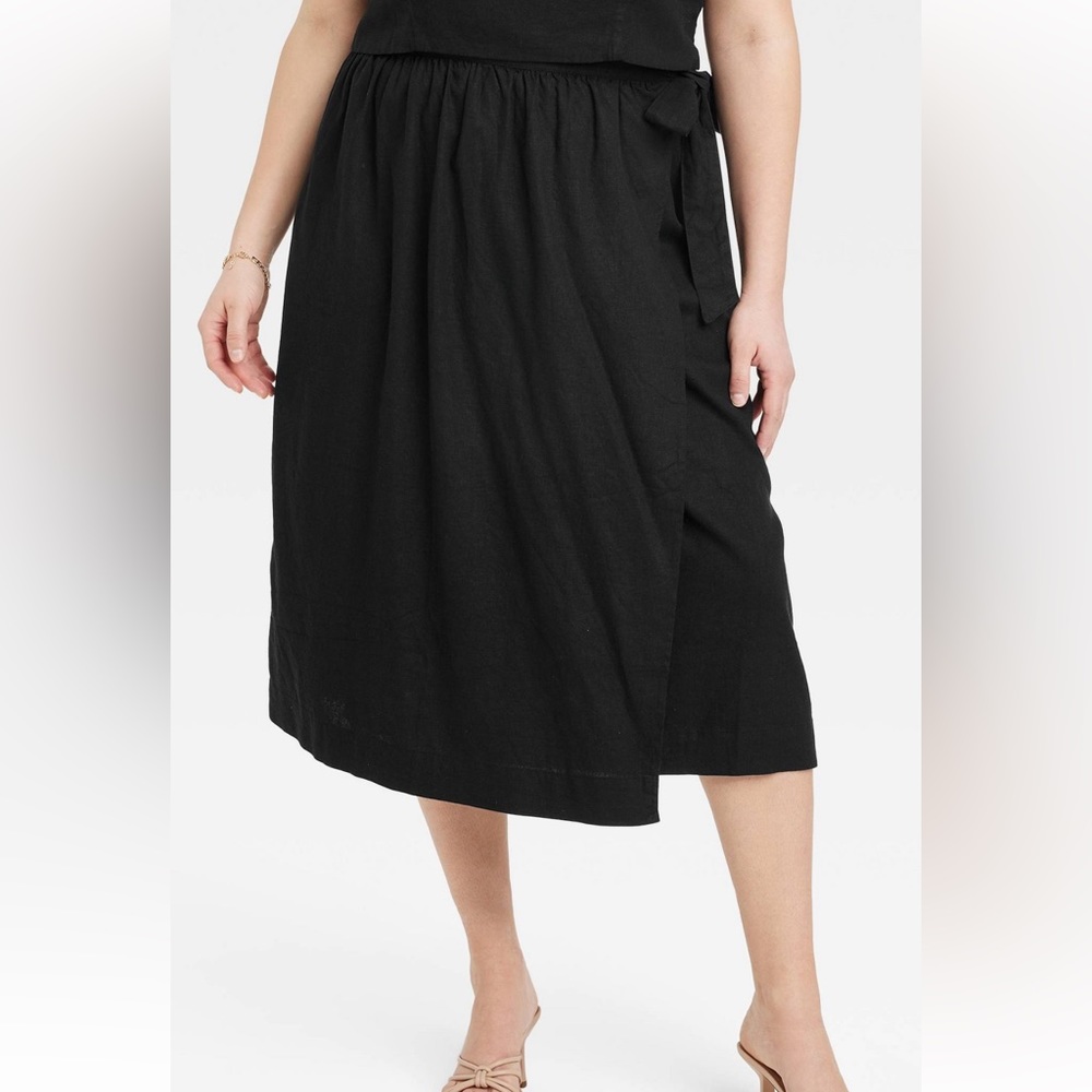 NWT - A New Day - Black Linen A-Line Wrap Skirt